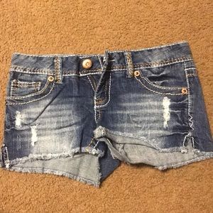 Distressed jean shorts